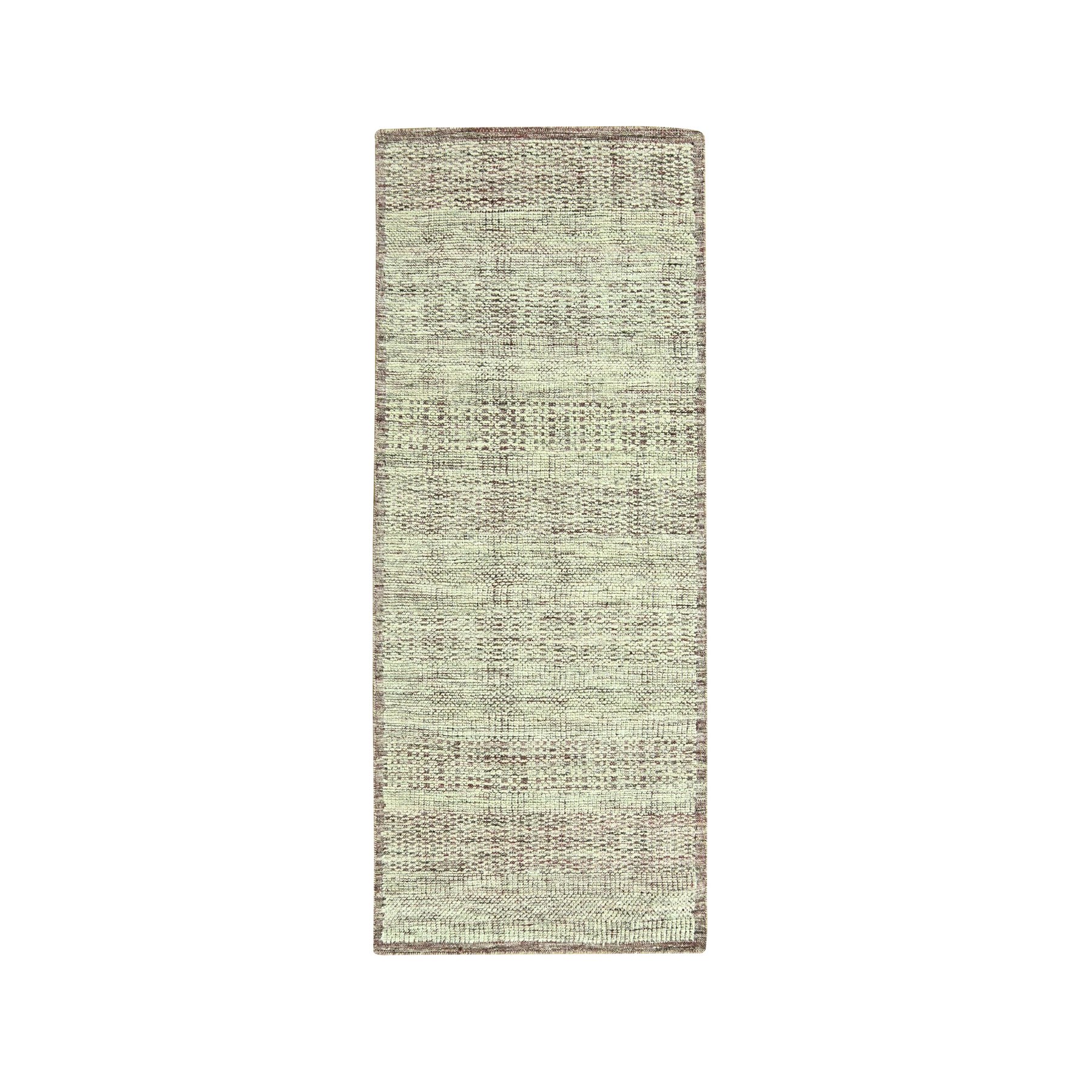 Wine Red with Ivory, Oxidized and Distressed Grass Design with Exposed Warps, 100% Wool, Hand Knotted, Narrow Runner, Oriental Rug